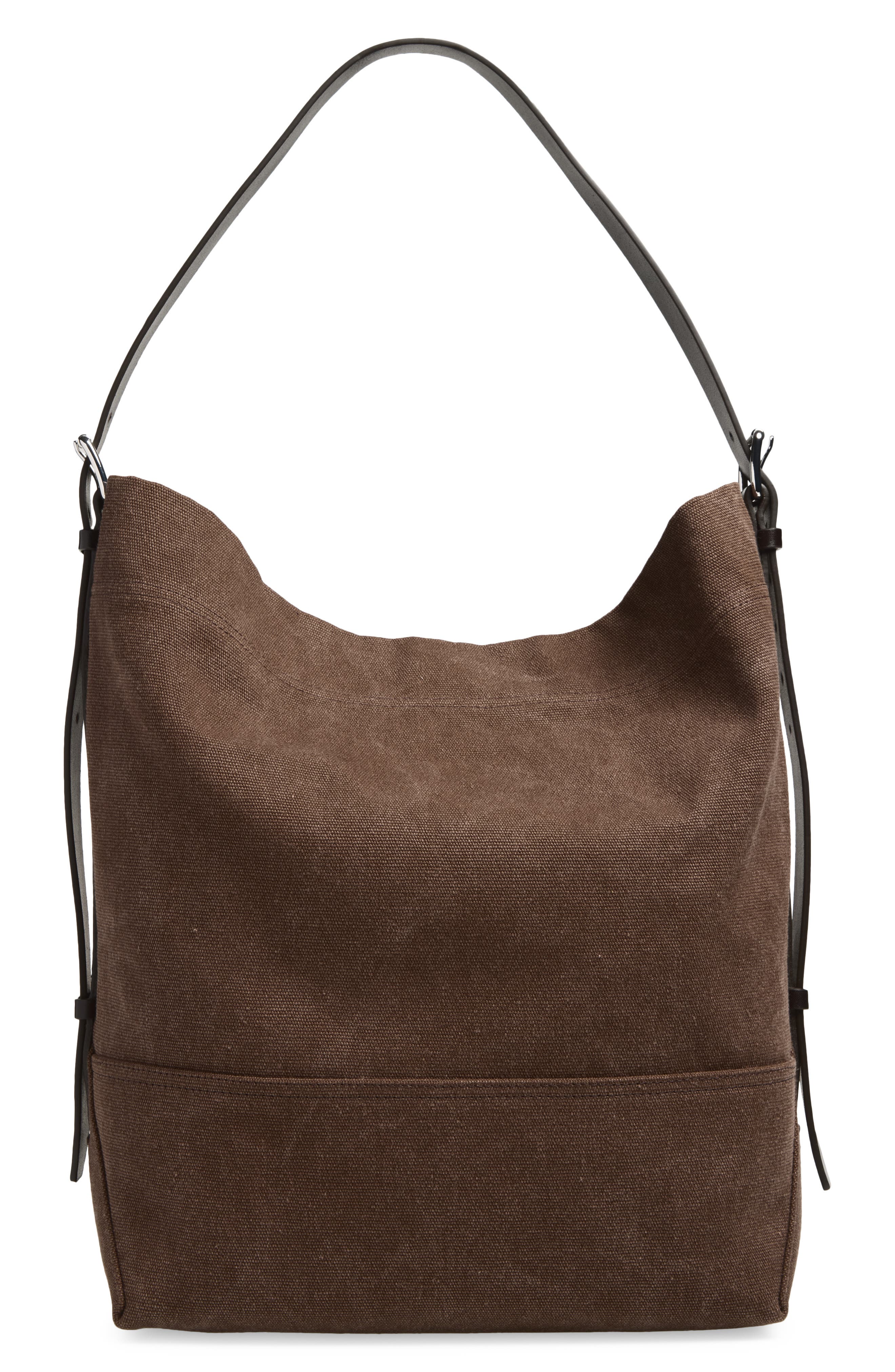 Belted Canvas Tote Bag, Main, color, DARK CHOCOLATE