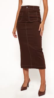 Petal & Pup Nikko Topstitch Detail Stretch Cotton Midi Skirt