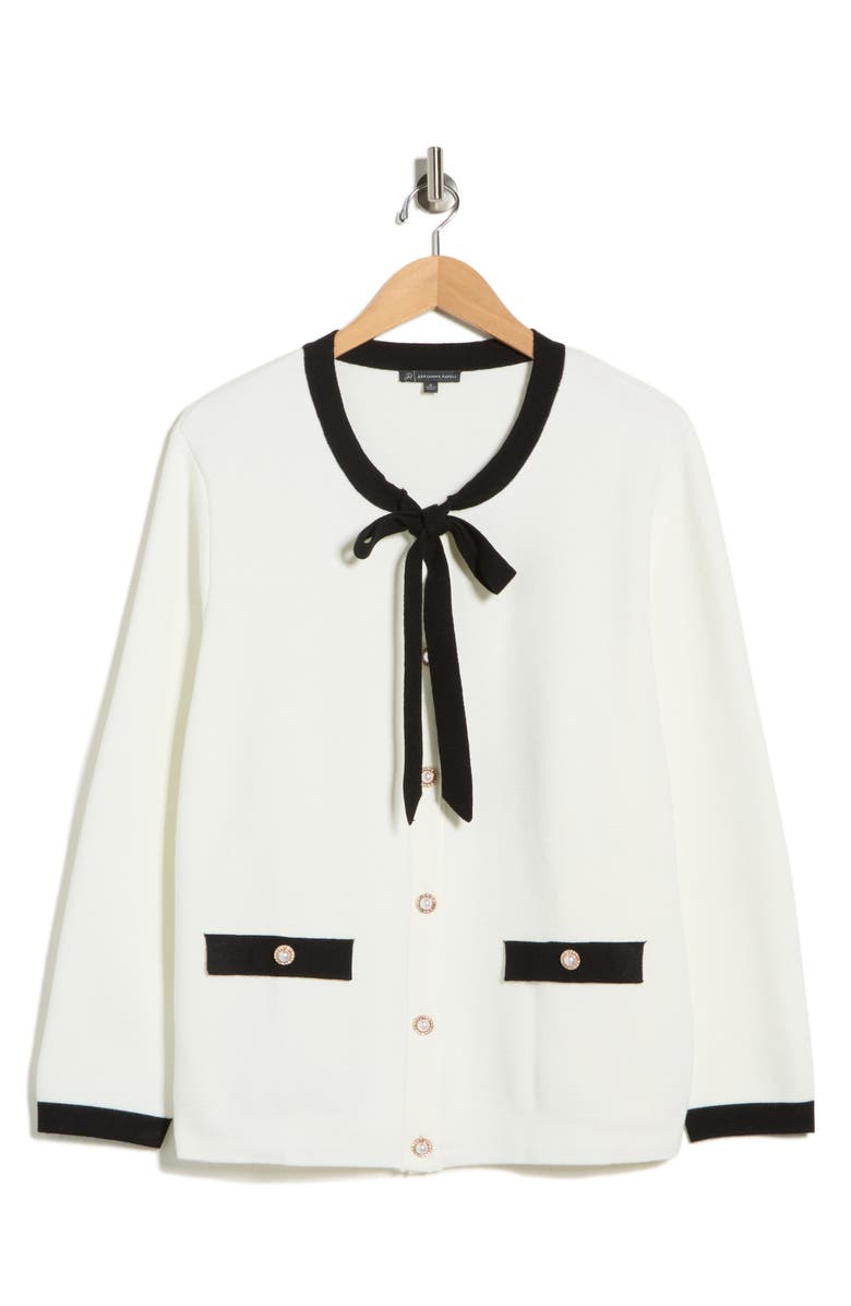 Adrianna Papell Bow Neck Cardigan, Main, color, Ivory/ Black