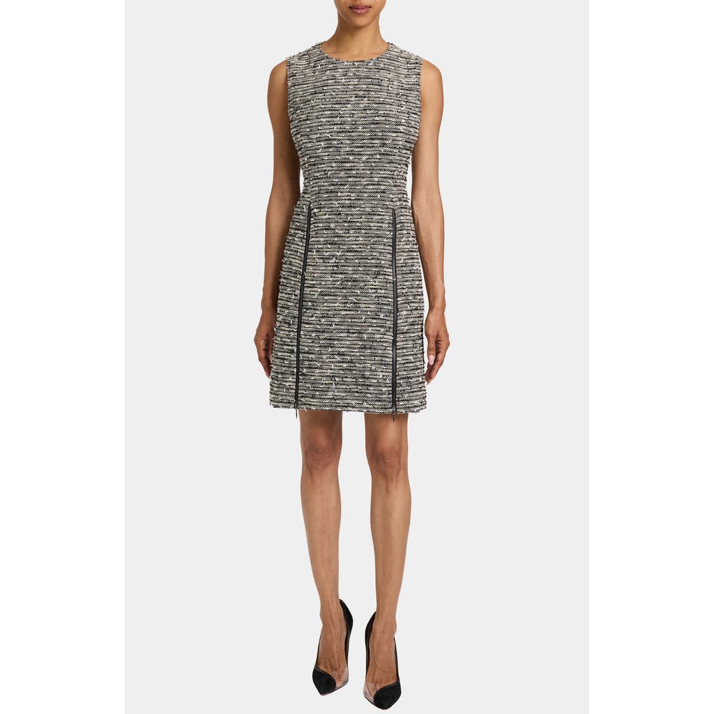 Santorelli Ida Modern Tweed Shift Dress With Skirt Zipper Detail In Black