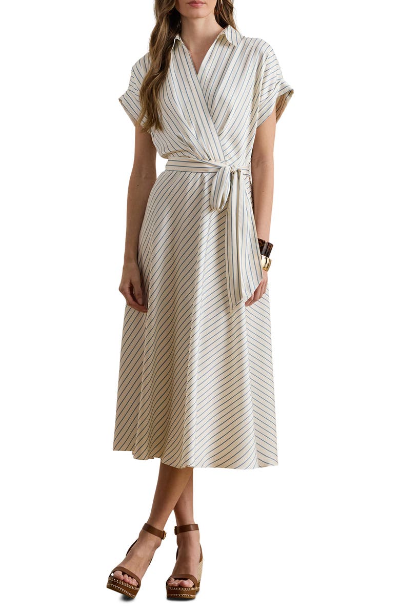 Lauren Ralph Lauren Stripe Twill Dress, Main, color, Cream/ Blue