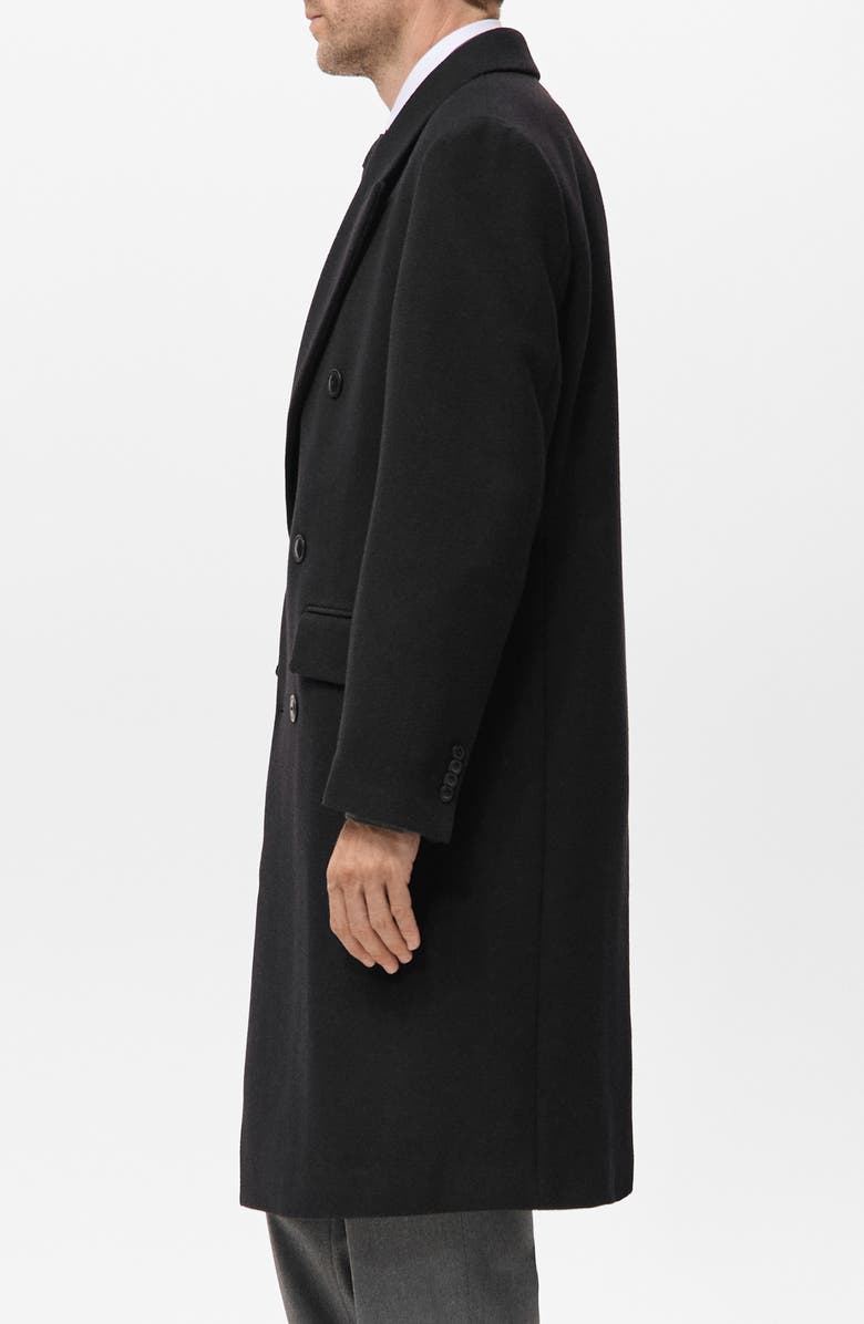MANGO Long Double Breasted Wool Blend Coat, Alternate, color, Black
