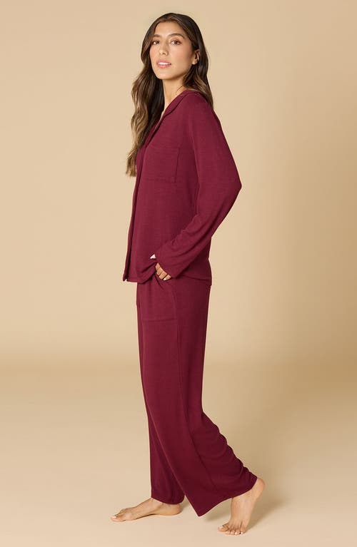 Softies Aria Slim Notch Collar Pj Set In Burgundy