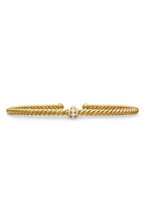 Classic Cablespira® Station Bracelet in 18K Yellow Gold with Diamonds, 3mm