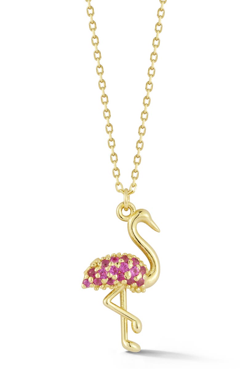Ember Fine Jewelry 14K Yellow Gold Ruby Flamingo Pendant Necklace, Main, color, Gold/ Pink
