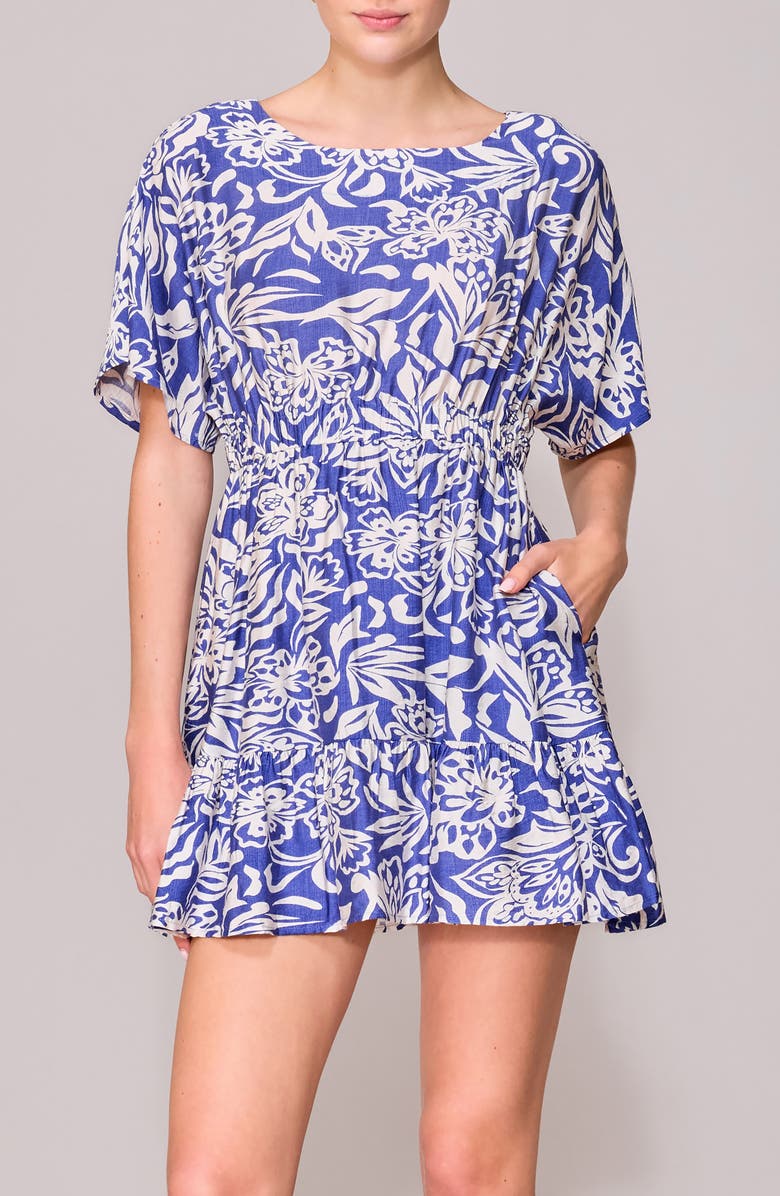 MELLODAY Floral Print Minidress, Main, color, Blue/ White Paisley