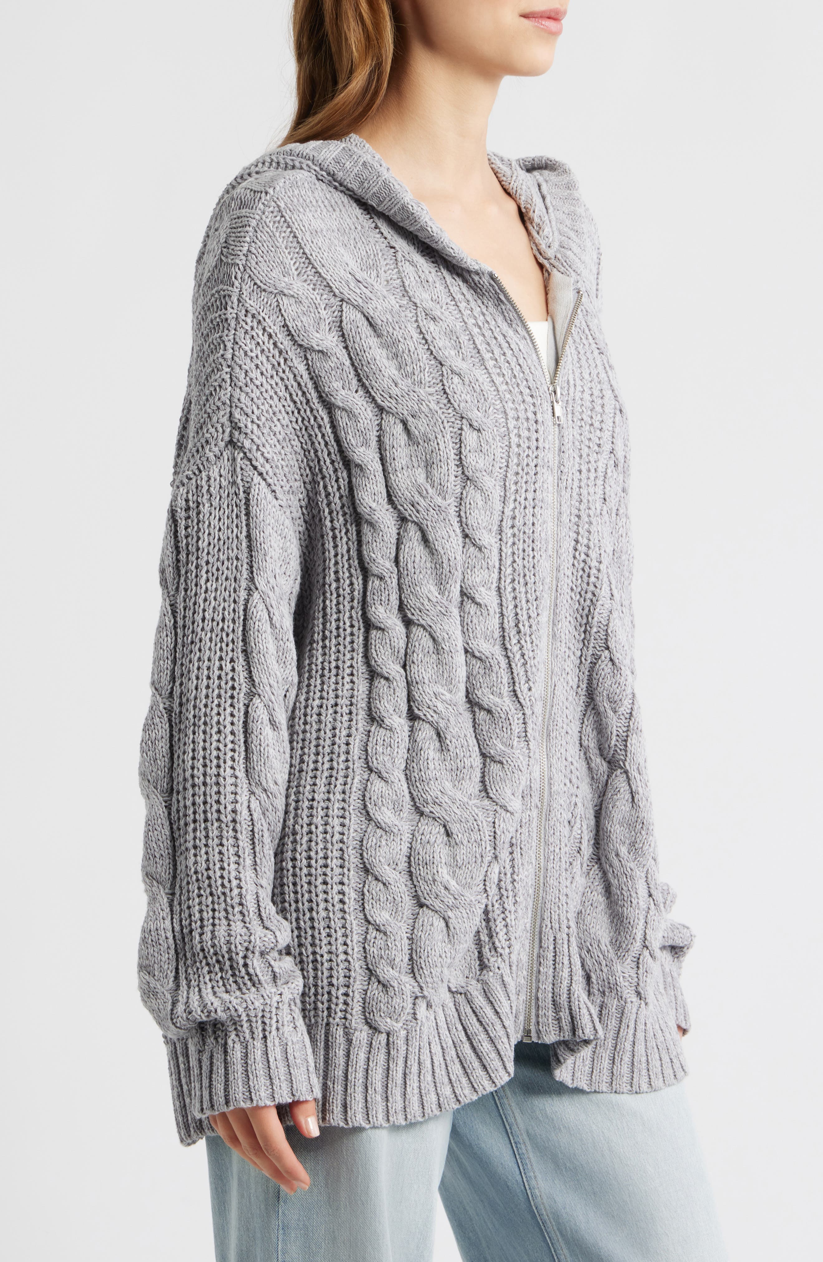 Dylan Cable Knit Zip-Up Hooded Sweater (Women) | Nordstrom