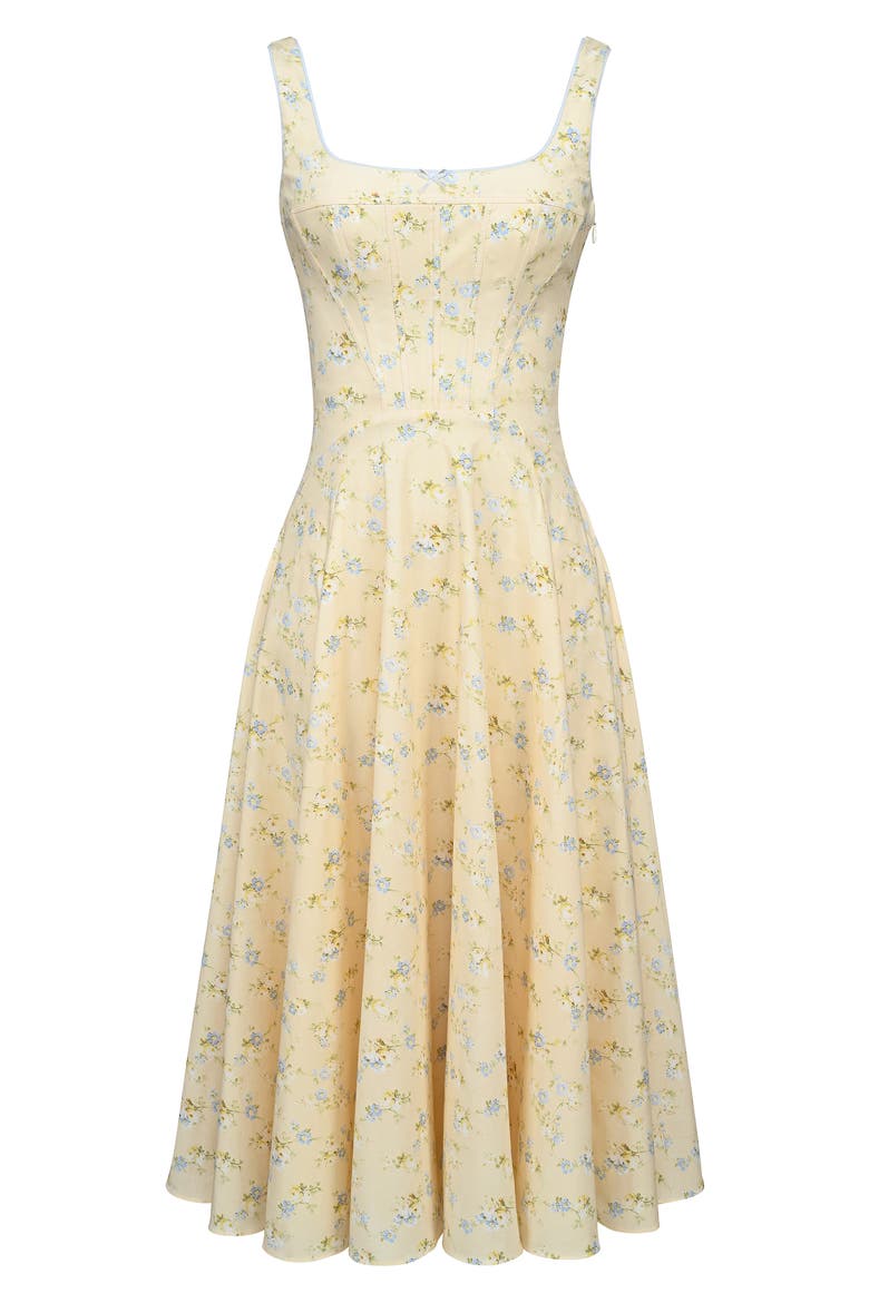 Jaime Floral Stretch Cotton Dress, Alternate, color, LEMON FLORAL