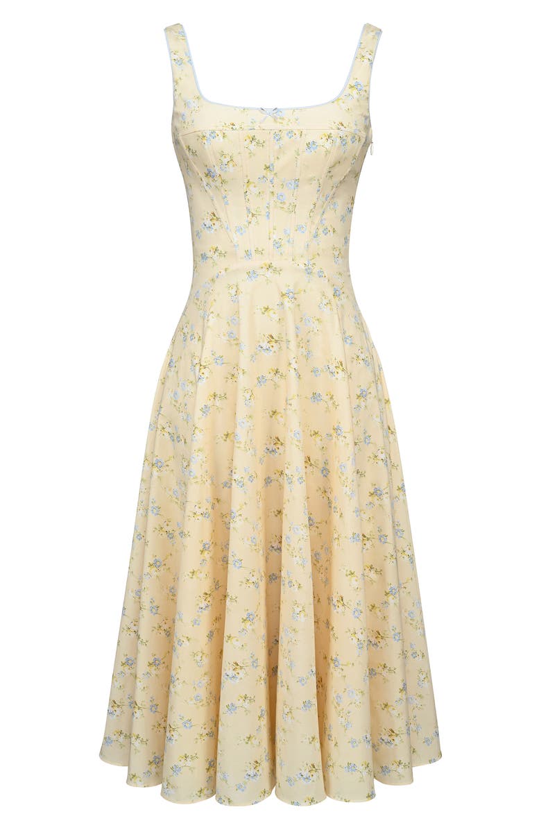 HOUSE OF CB Jaime Floral Stretch Cotton Dress, Alternate, color, Lemon Floral