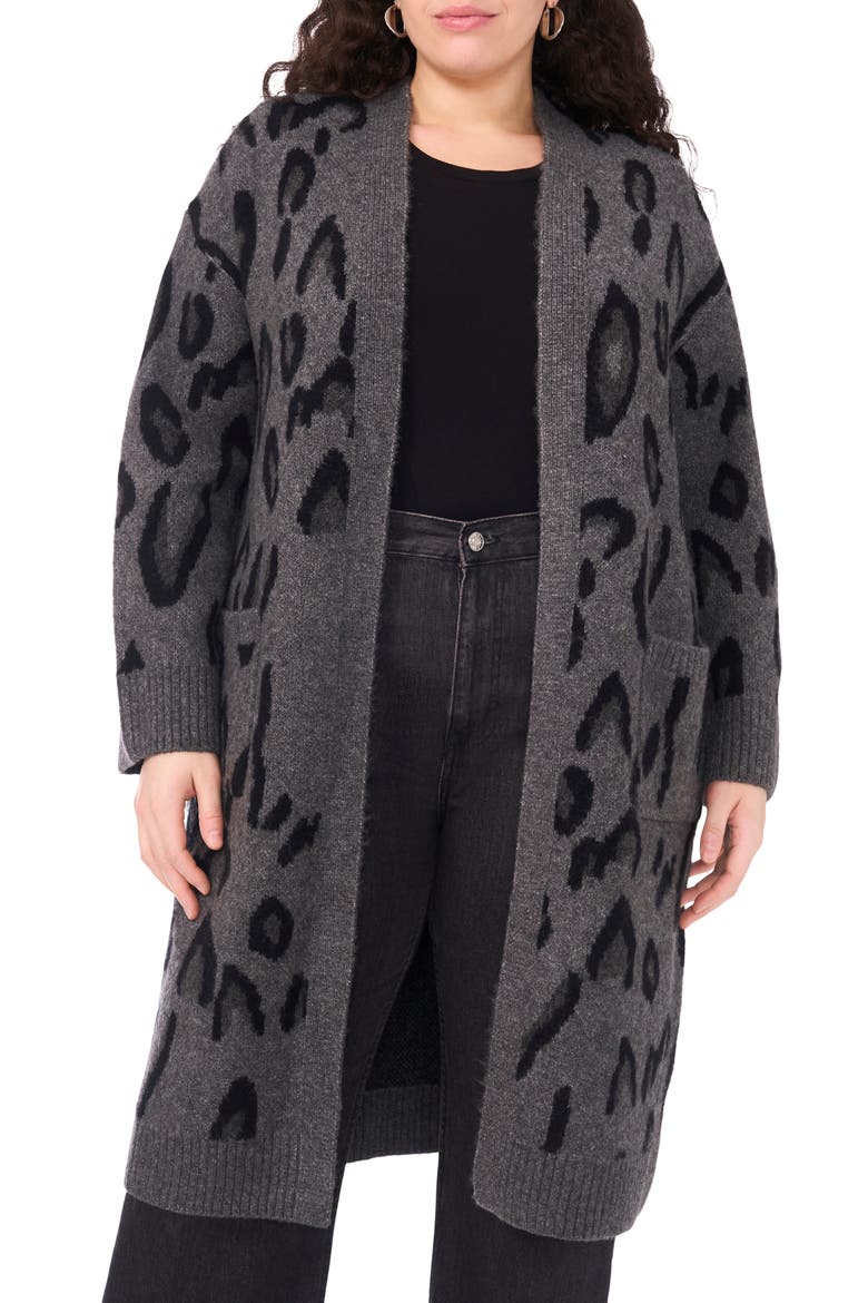 Animal Jacquard Longline Cardigan, Main, color, MEDIUM HEATHER GREY