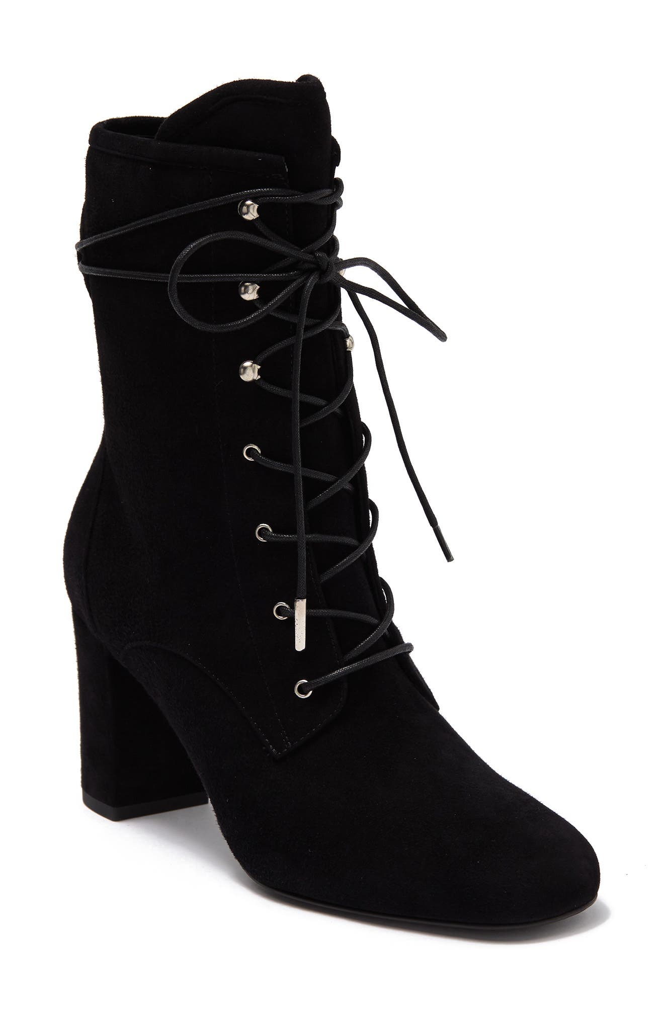 Longchamp Block Heel Leather Lace-Up Boot, Main, color, 