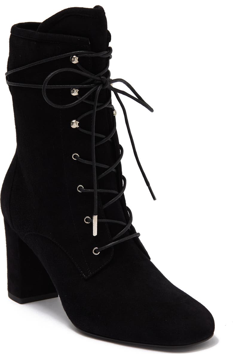 Longchamp Block Heel Leather Lace-Up Boot, Main, color,