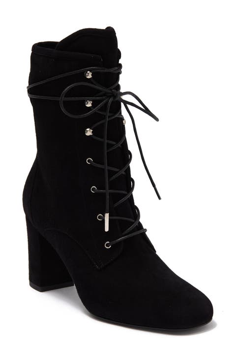 Block Heel Leather Lace-Up Boot (Women)