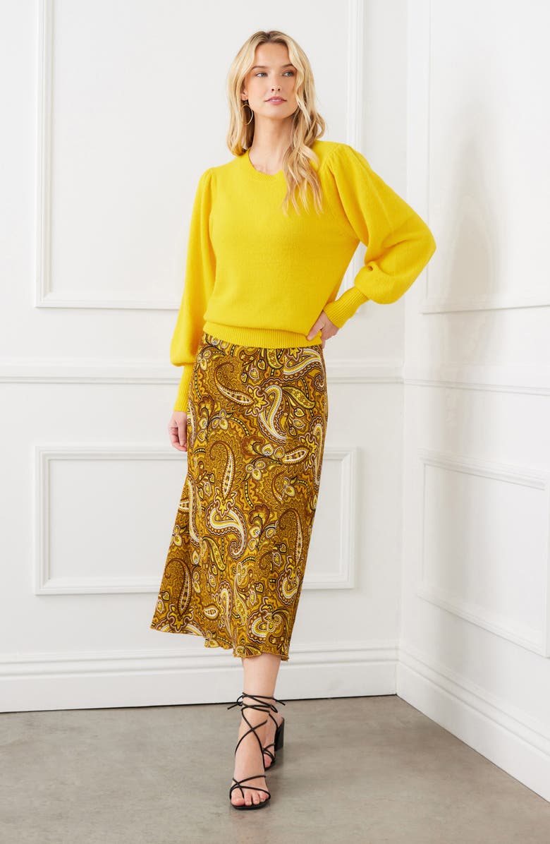 Karen Kane Paisley Midi Skirt, Alternate, color, Yellow