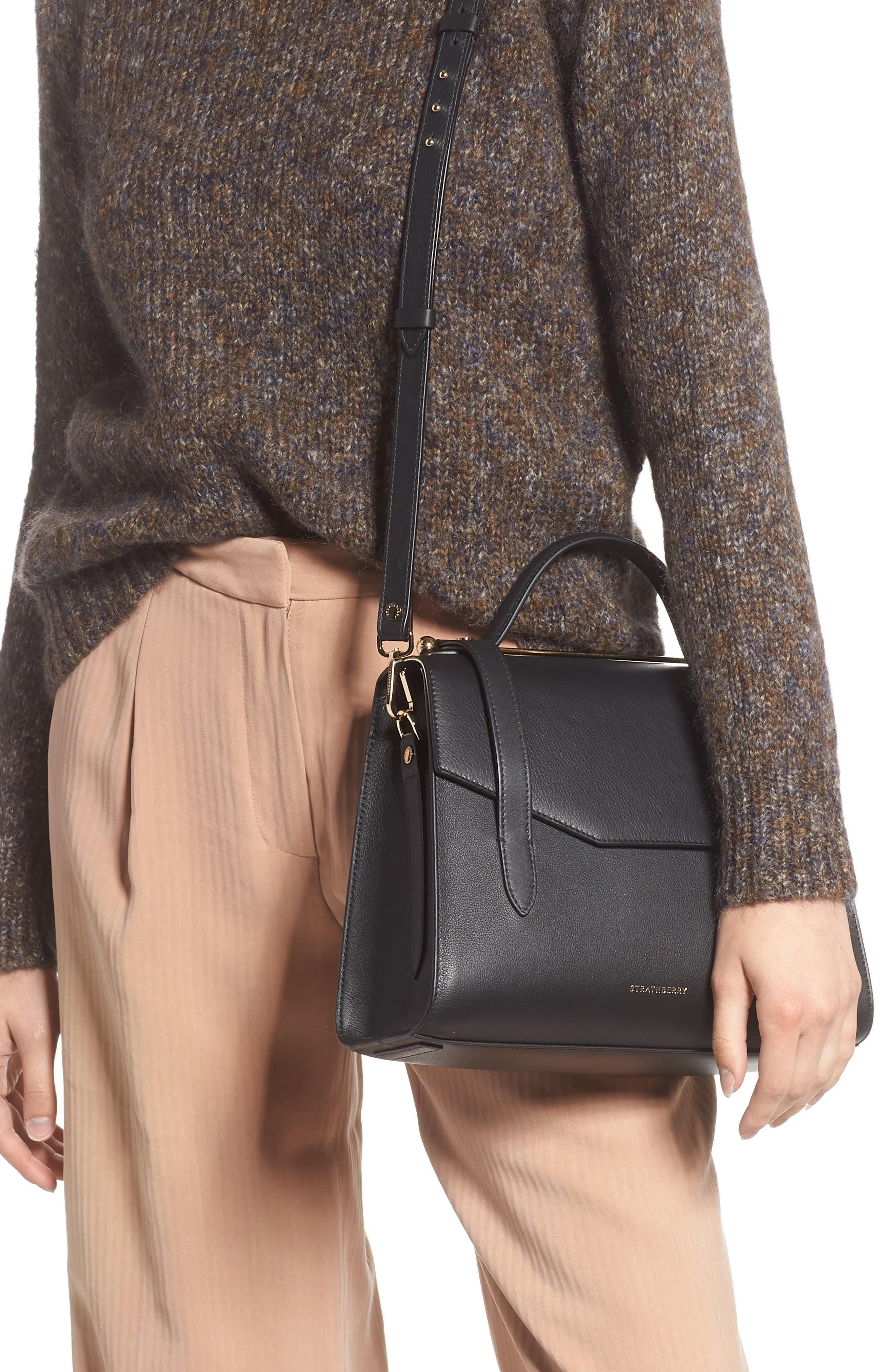 Strathberry Midi Allegro Calfskin Leather Satchel, Alternate, color, 