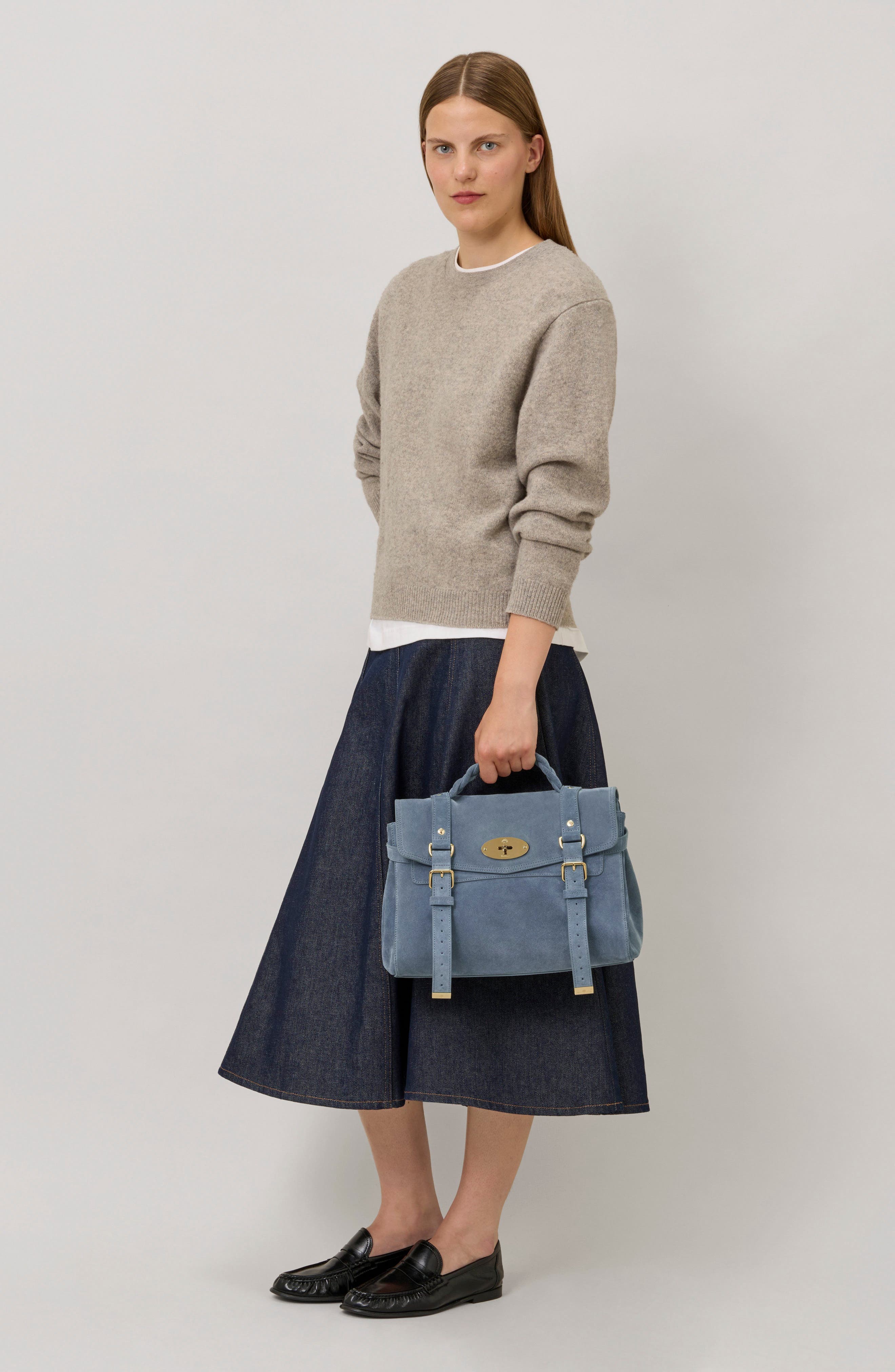Alexa Suede Satchel, Alternate, color, FOGGY GREY