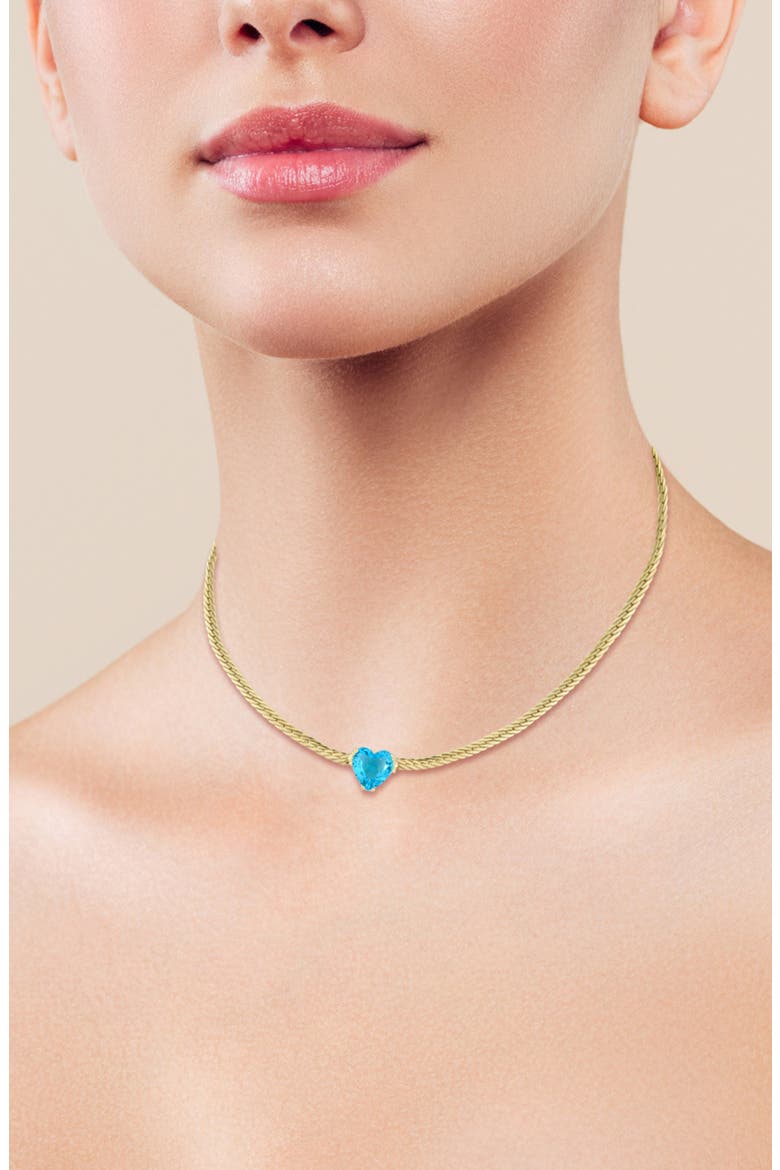 Cubic Zirconia Heart Snake Chain Necklace, Alternate, color, GOLD/BLUE