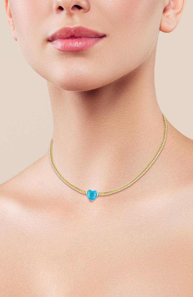 SPHERA MILANO Cubic Zirconia Heart Snake Chain Necklace, Alternate, color, Gold/Blue