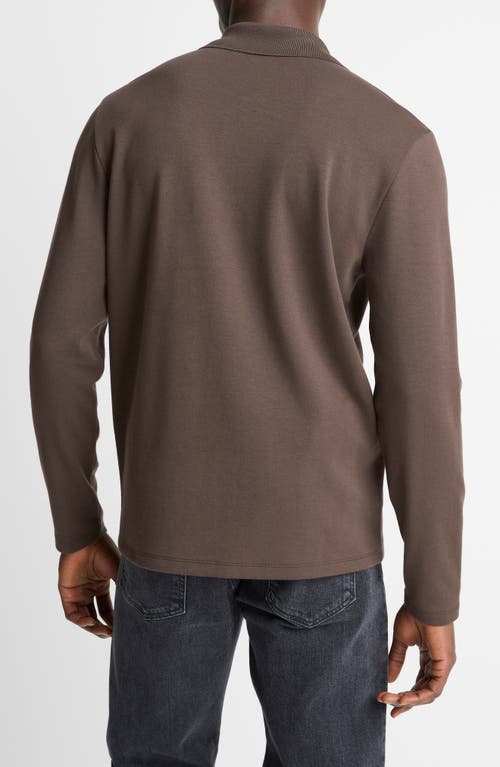 Vince Milano Stitch Johnny Collar Long Sleeve Polo In Brown