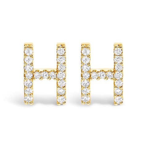 10K Gold 1/10 Cttw Diamond Initial "A" to "Z" Stud Earring