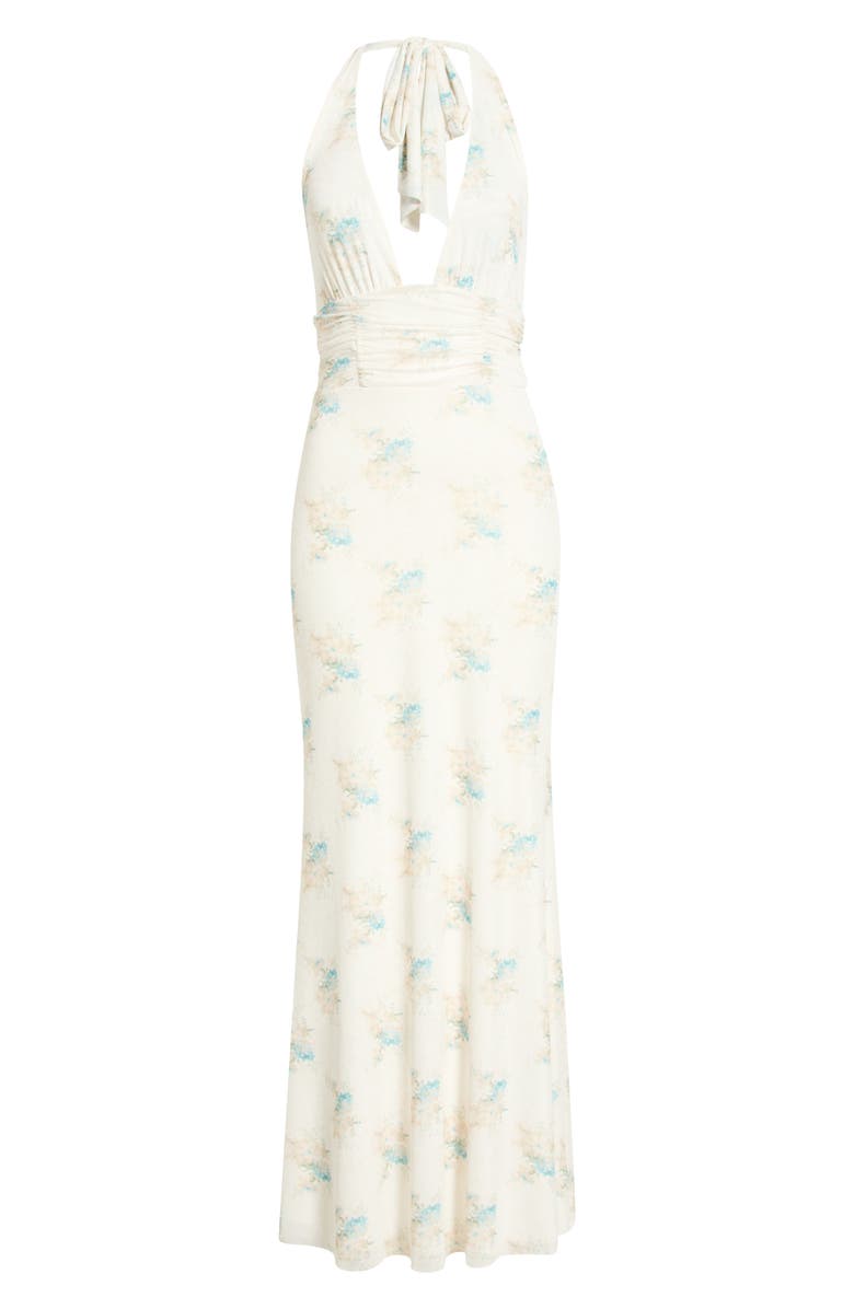 AFRM Anja Floral Print Halter Maxi Dress, Main, color, Antique Peony