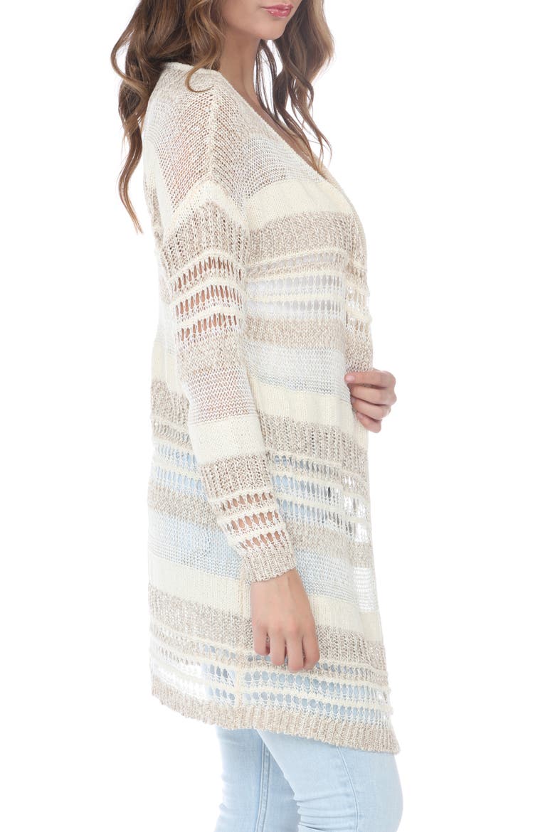 Striped Open Stitch Cardigan, Alternate, color, BEIGE