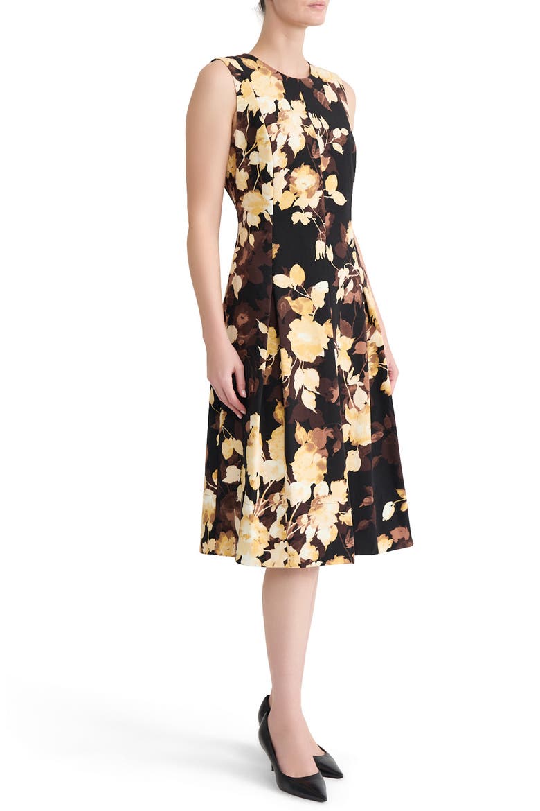 Princess Seam Box Pleat Midi Dress, Alternate, color, BLACK MULTI