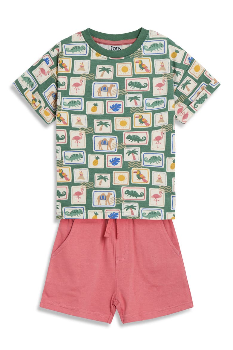 Tropical Postcard Print T-Shirt & Shorts Set, Main, color, KHAKI