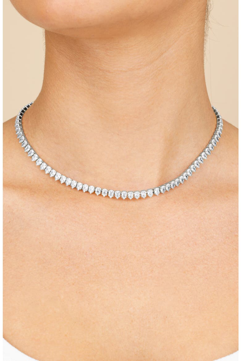 Pear Cut Tennis Necklace, Alternate, color, SILVER