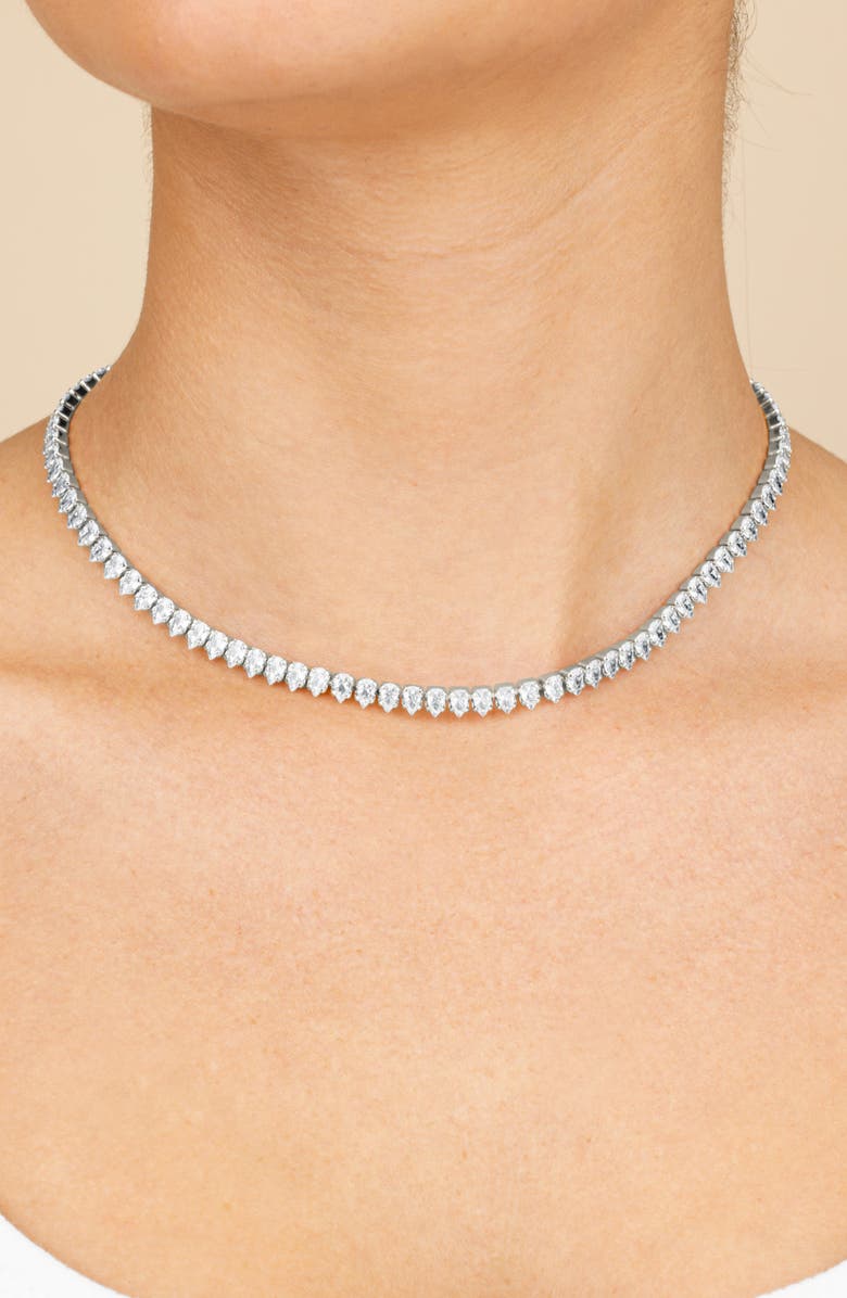 Sterling Forever Pear Cut Tennis Necklace, Alternate, color, Silver