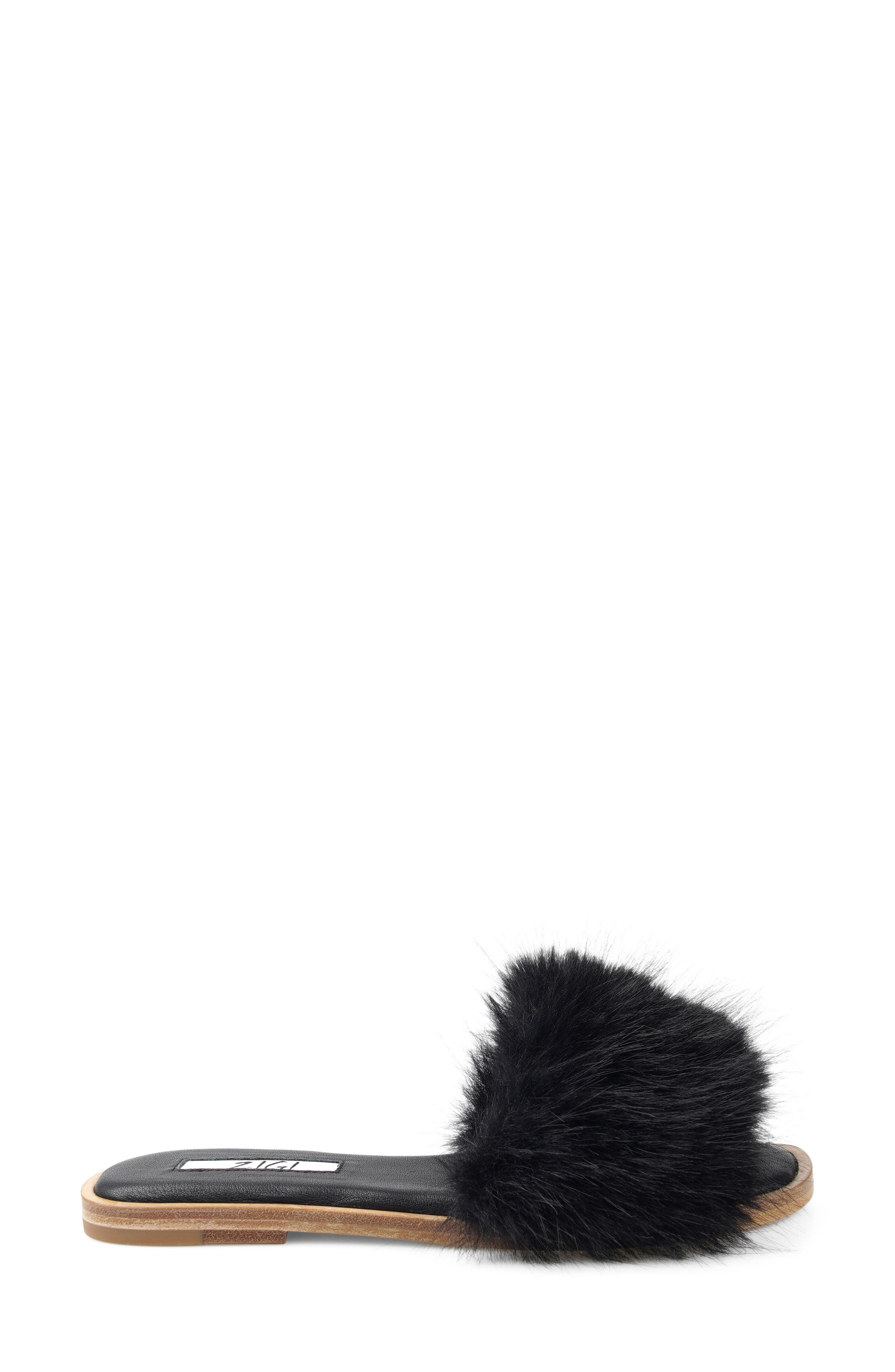 Faux Fur Slide Sandal, Alternate, color, BLACK