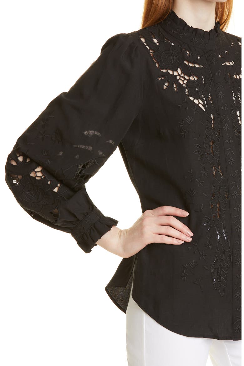 Yarden Embroidered Eyelet Blouse, Alternate, color, BLACK