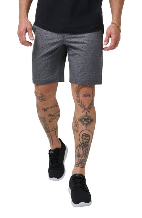 Vegas Daze Dot Print Flat Front Stretch Shorts