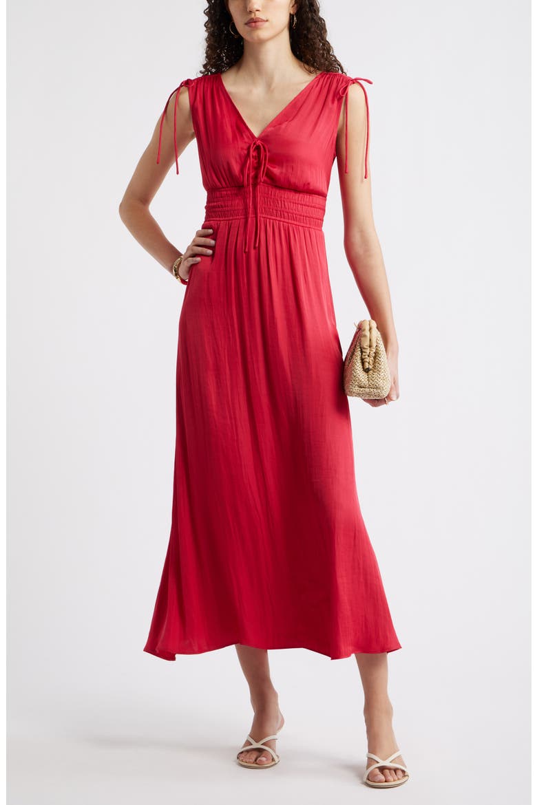 red smocked dress womens BCBGeneration Women's Red Smocked Tiered Maxi Dress L131522 Size Small