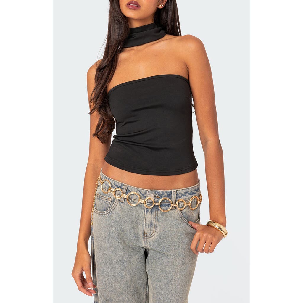 EDIKTED Alyssia Strapless Choker Top in Black at Nordstrom, Size Small