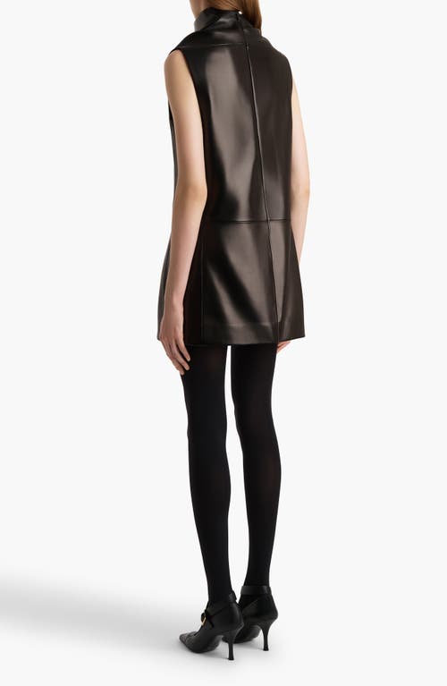 Khaite Daria Funnel Neck Leather Minidress In Black