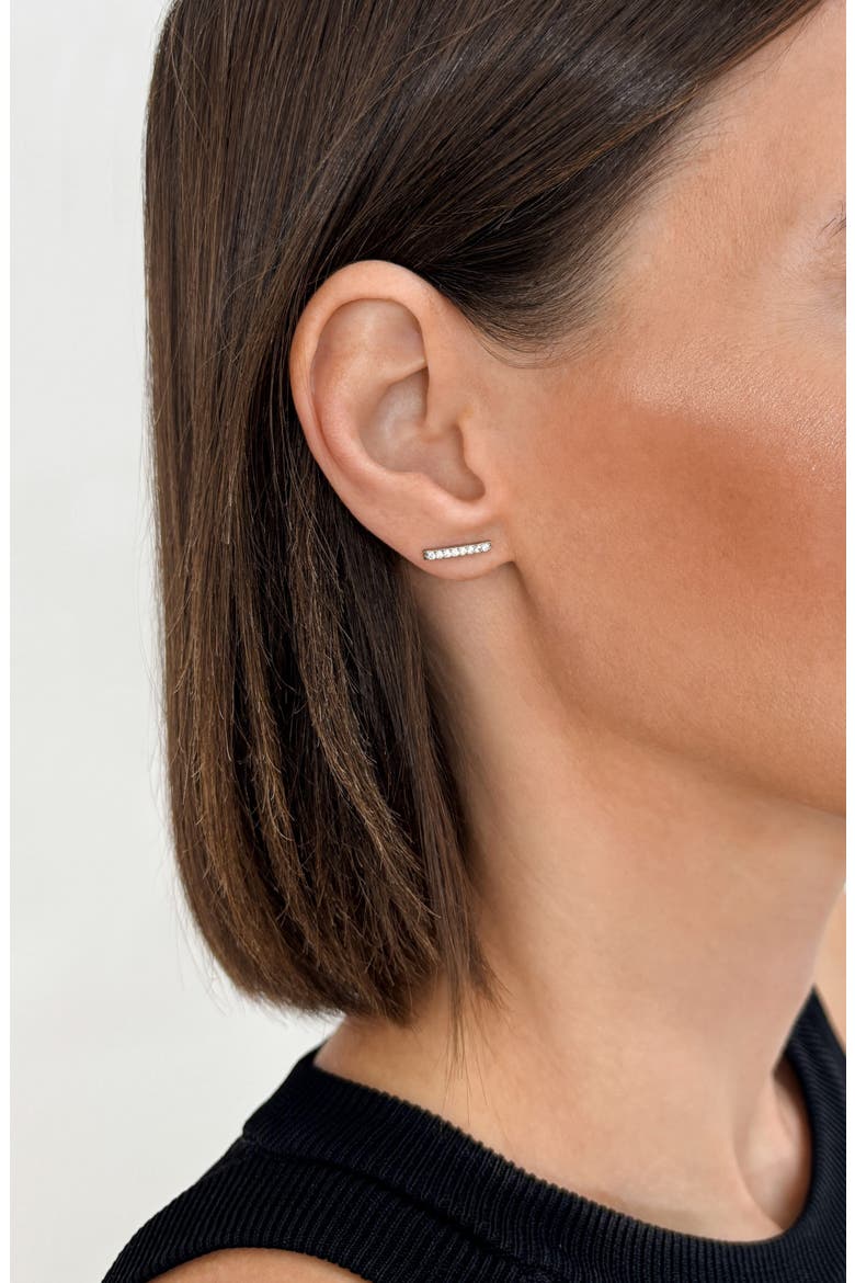 White Rhodium Plated Swarovski Crystal Accented Bar Stud Earrings, Alternate, color, SILVER