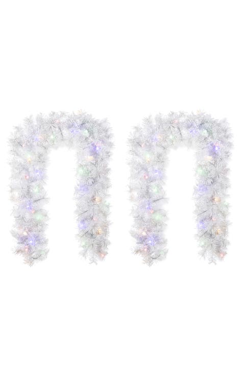 Set of 2 Pre-Lit Flocked Christmas Garland with Timer