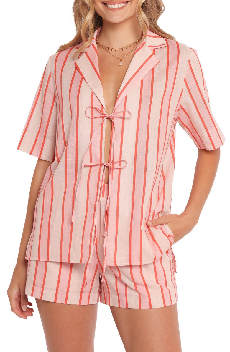 Petal & Pup Aaliyah Stripe Cotton Tie Front Top, Main, color, 