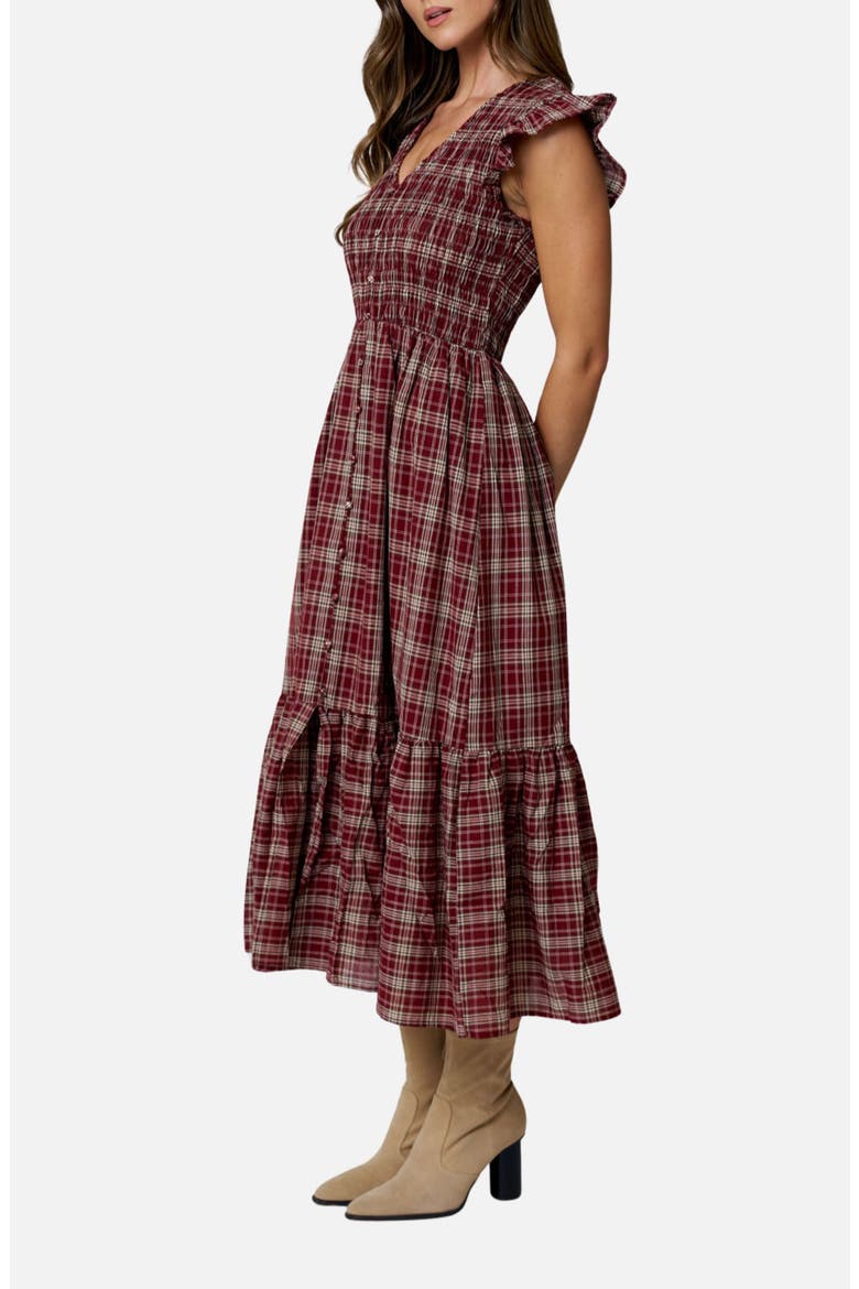 Flutter Sleeve Midi Dress, Alternate, color, BURGUNDY