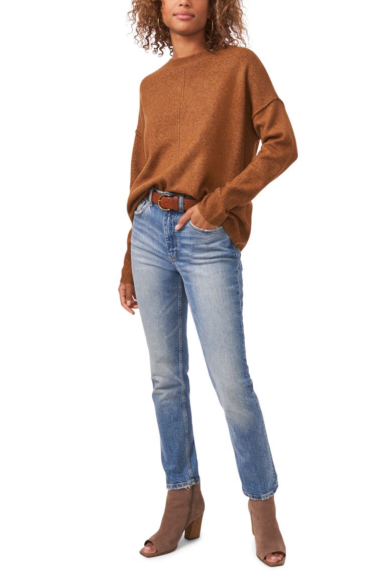 Exposed Seam Crewneck Sweater, Alternate, color, TOASTED BROWN