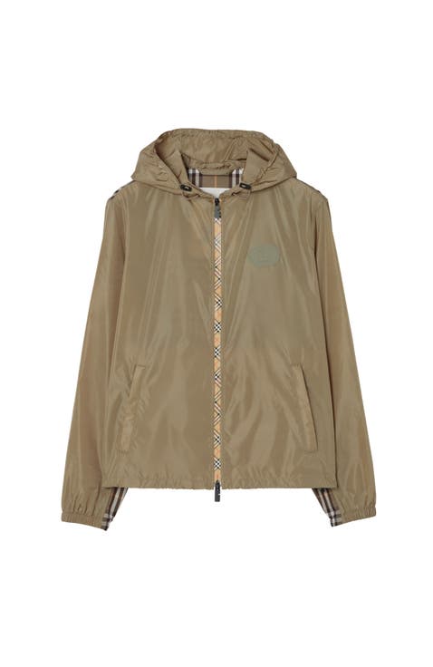 Check Trim Nylon Hooded Jacket