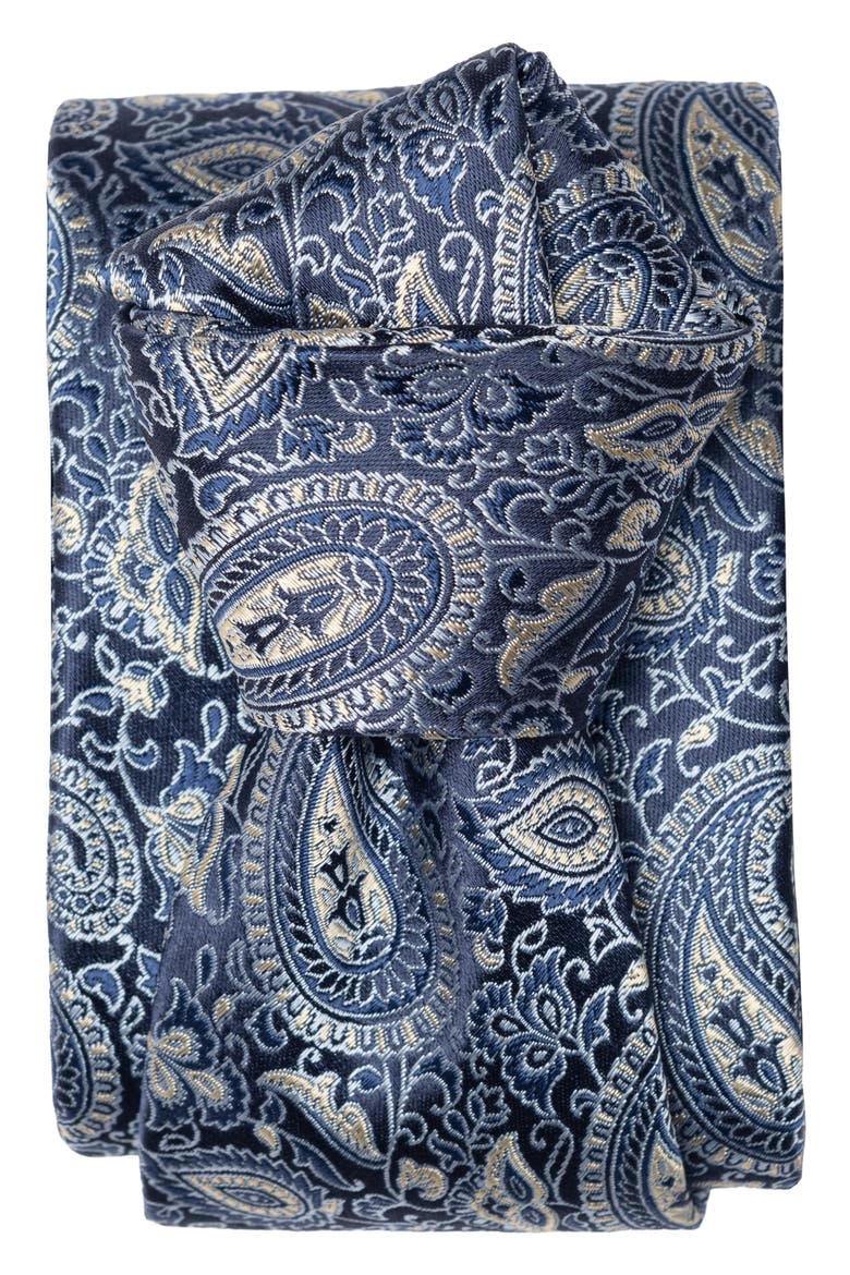 Donatello - Silk Jacquard Tie for Men, Alternate, color, Blue and Silver