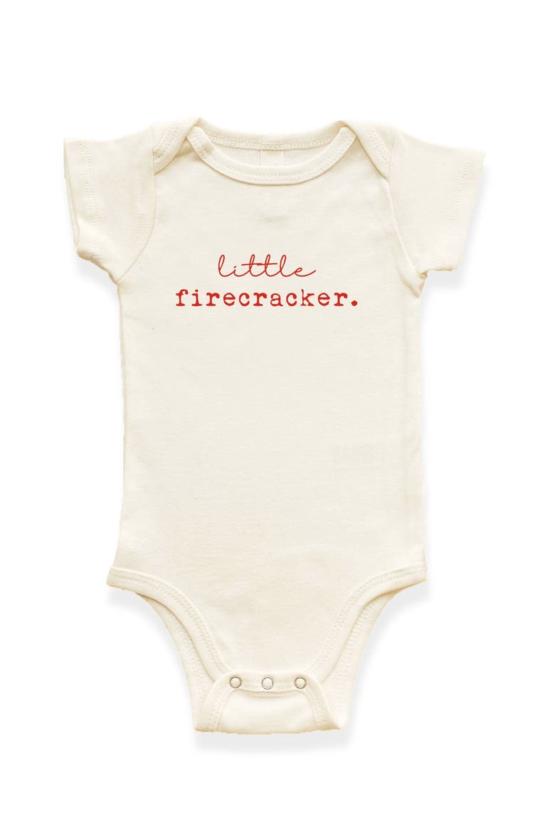 Little Firecracker Organic Cotton Short Sleeve Baby Bodysuit, Main, color, Natural