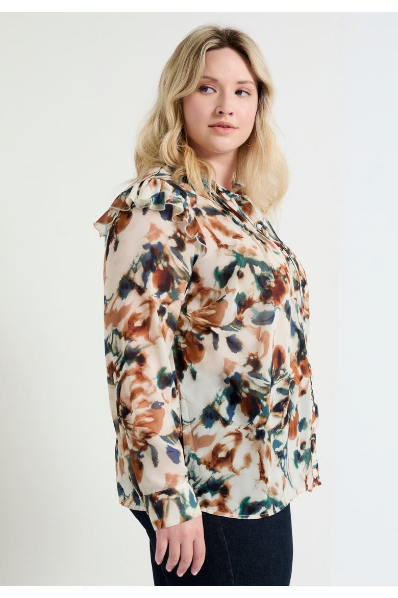 Ruffle Button-Down Blouse, Alternate, color, WATERCOLOR FLORAL