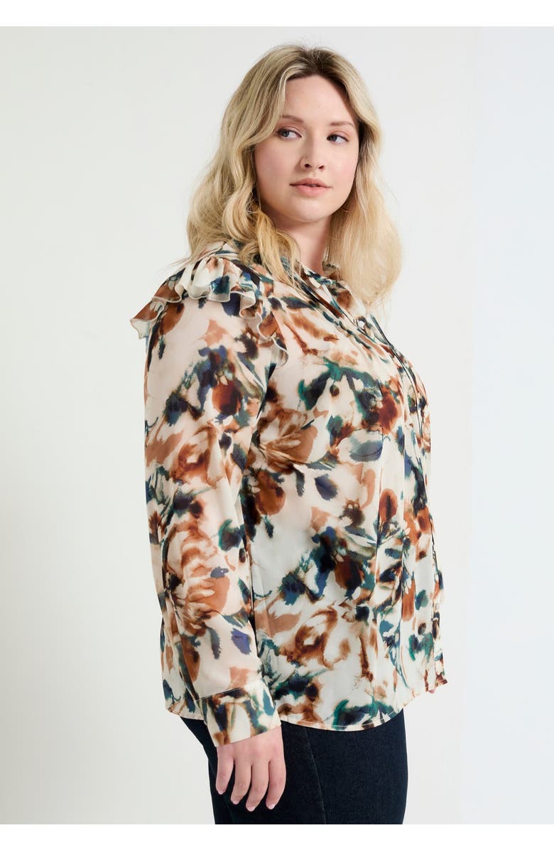 June + Vie Ruffle Button-Down Blouse, Alternate, color, Watercolor Floral