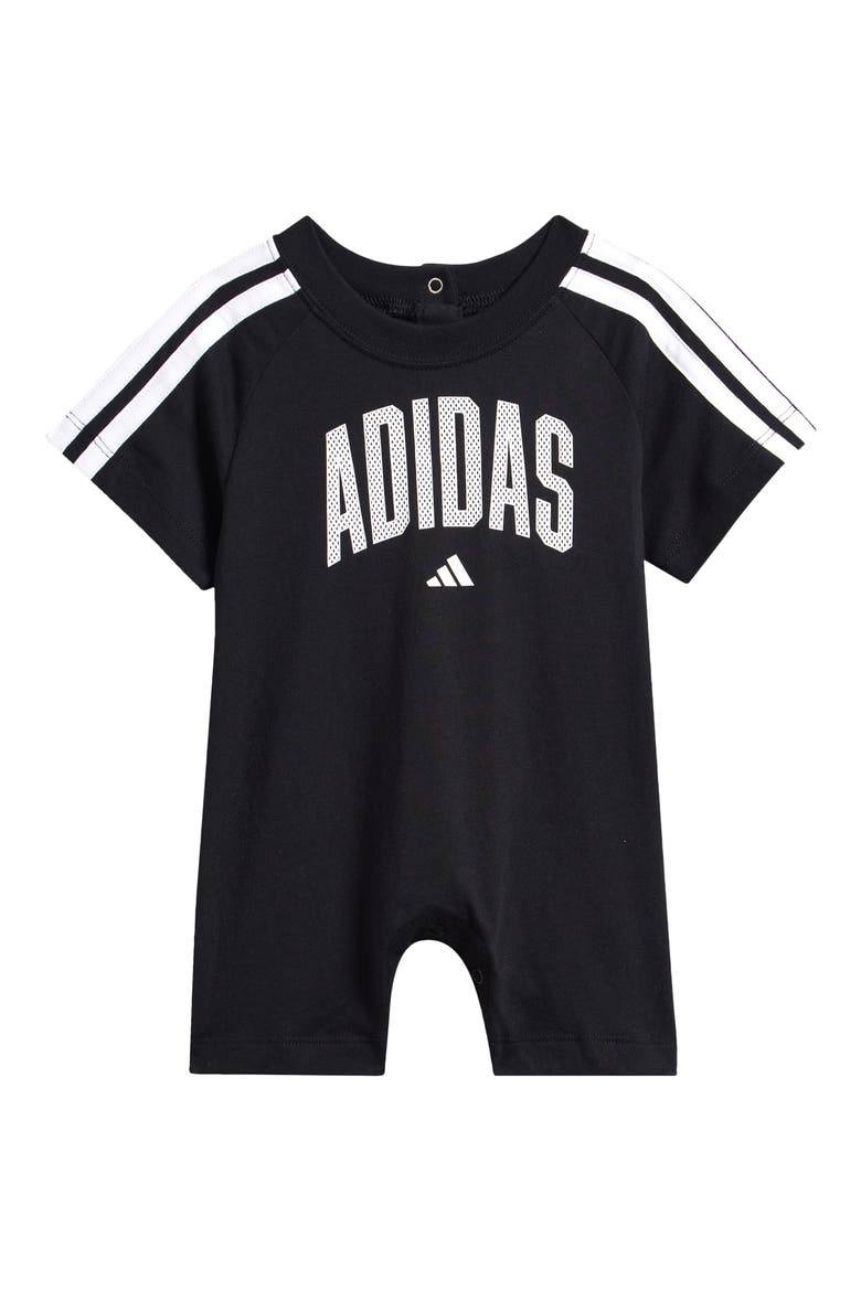 3-Stripes Raglan Sleeve Romper, Main, color, BLACK