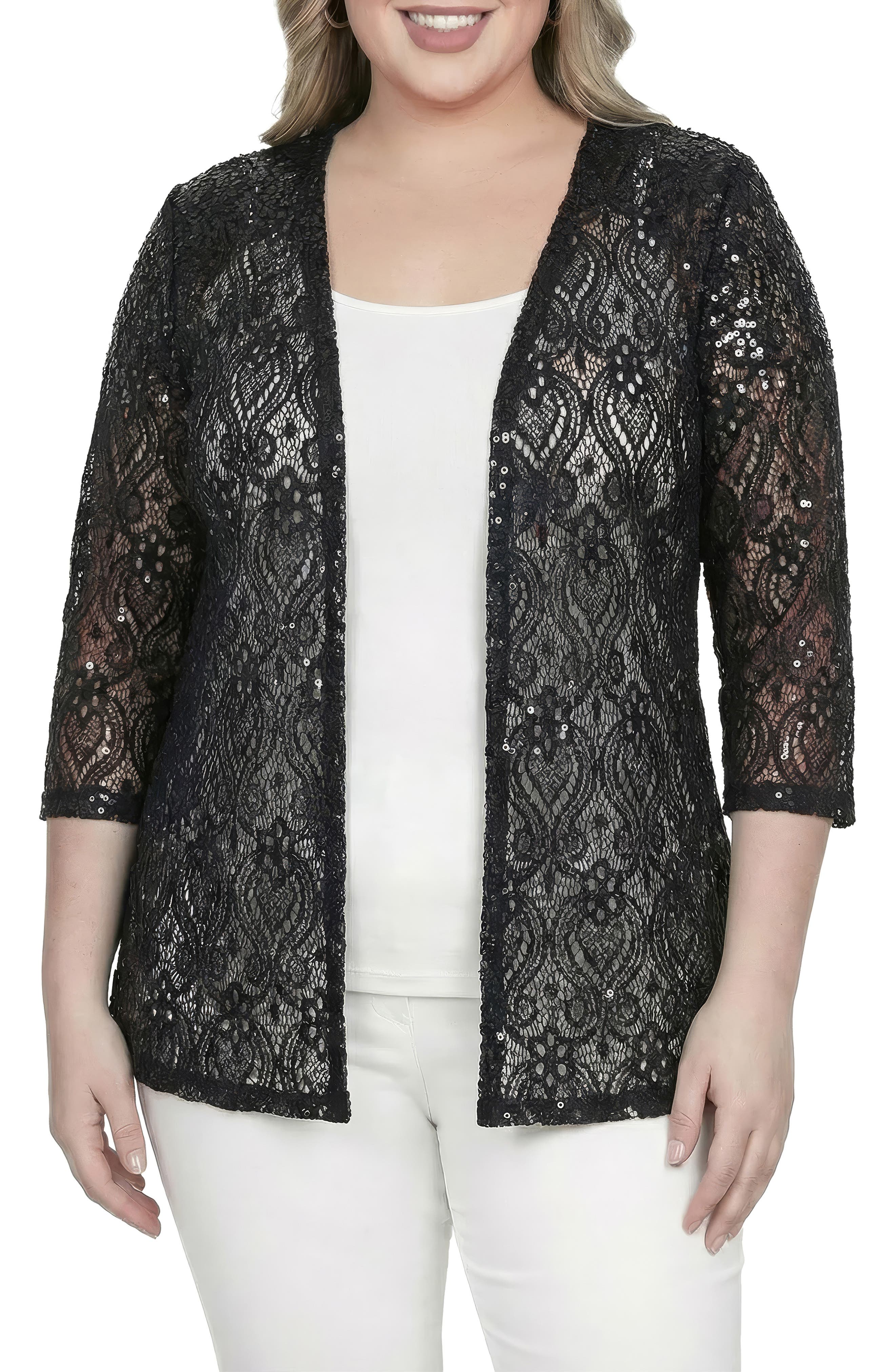 Sequin Lace Open Front Cardigan