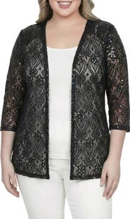 Standards & Practices Sequin Lace Open Front Cardigan