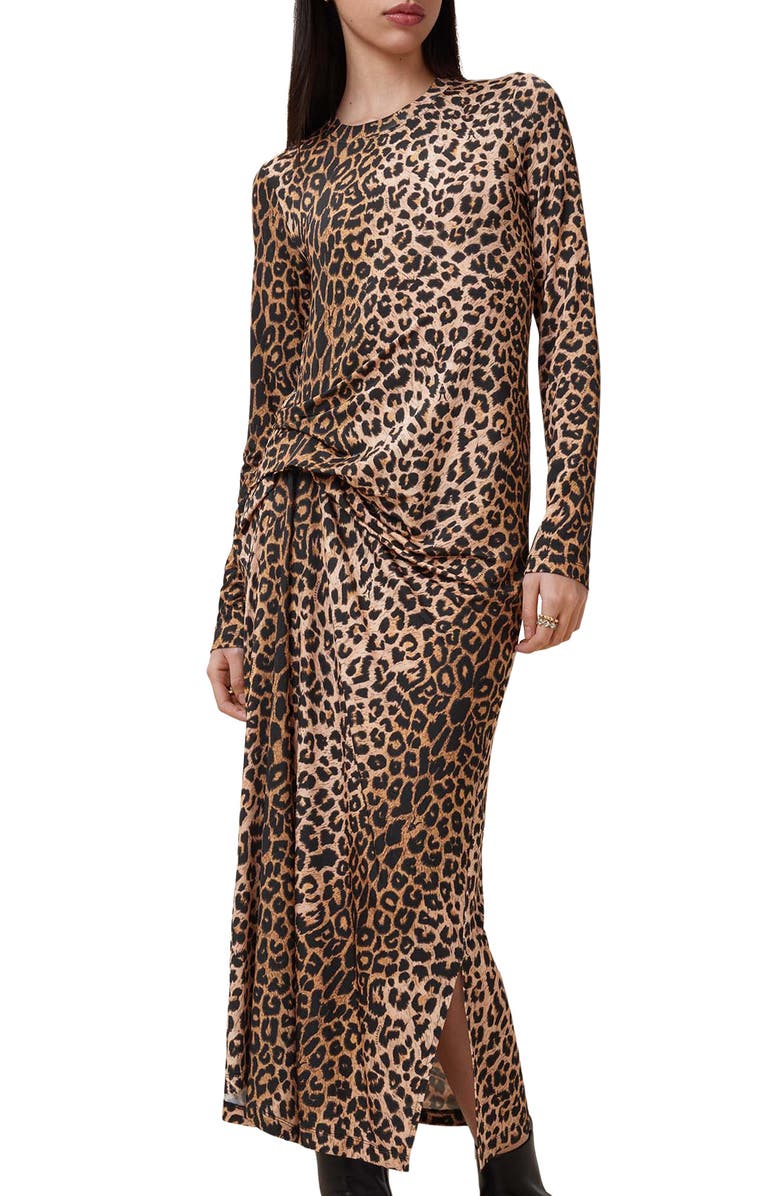 AllSaints Rivi Leopard Print Long Sleeve Midi Dress, Alternate, color,